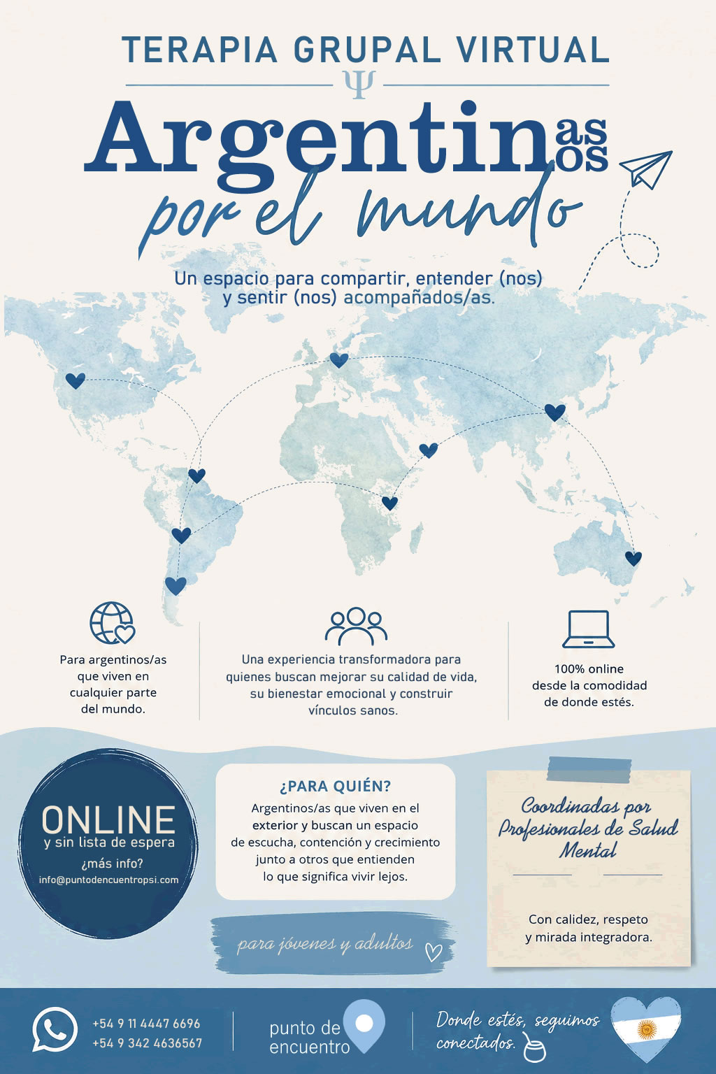 TERAPIA GRUPAL VIRTUAL ARGENTINOS POR EL MUNDO
PSICOANALISIS INTEGRATIVO
SALUD MENTAL